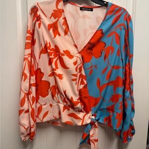 Women’s Hippie Chic Tie Front V Neck Batwing Sleeve Casual Fashion Med, EUC
